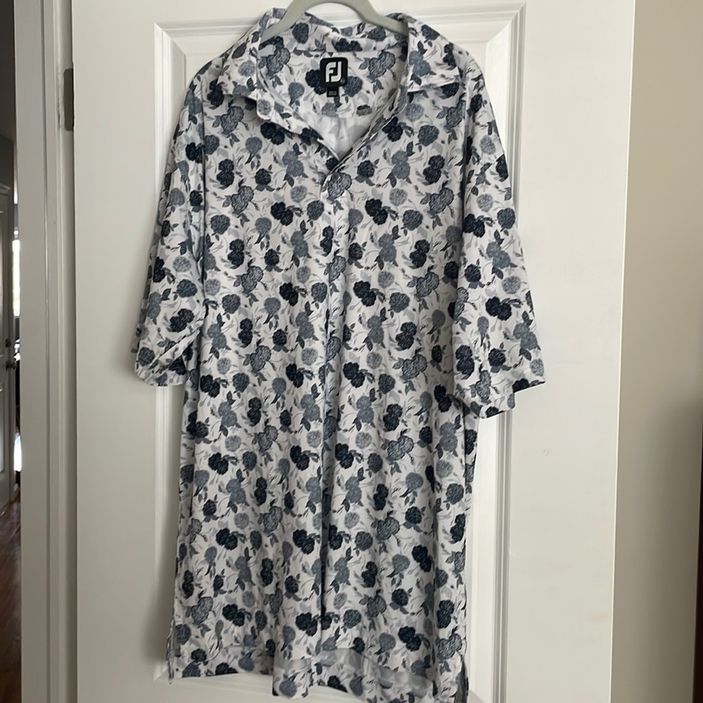 Footjoy men golf polo grey and white floral